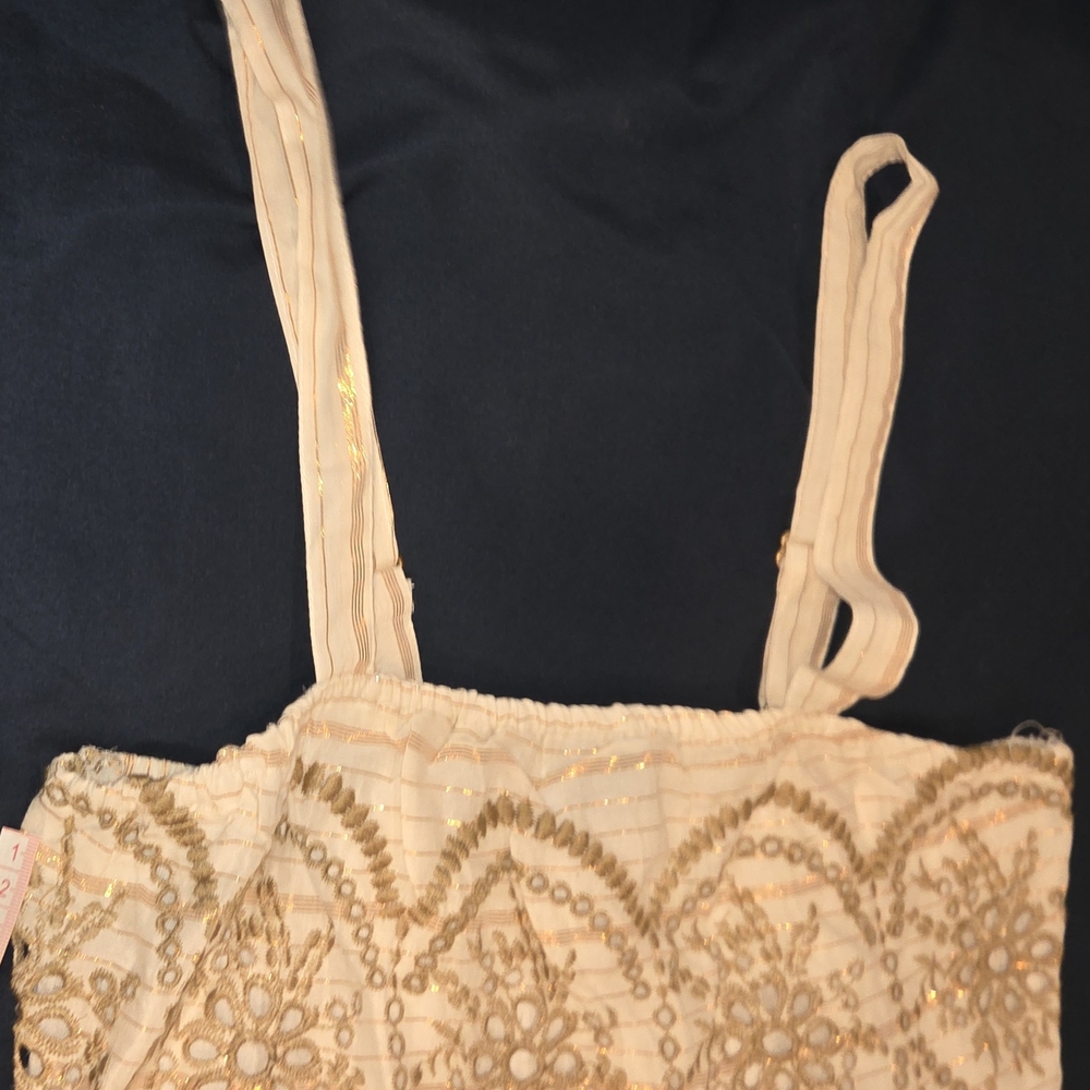 Elegant Cream and Gold Dress Sundress, Boho, Western Sz - Picture 3 of 5